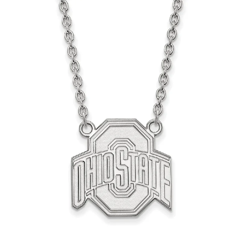 Luxury Gold Necklace for Weddings-Sterling Silver Ohio State Large Logo Pendant Necklace