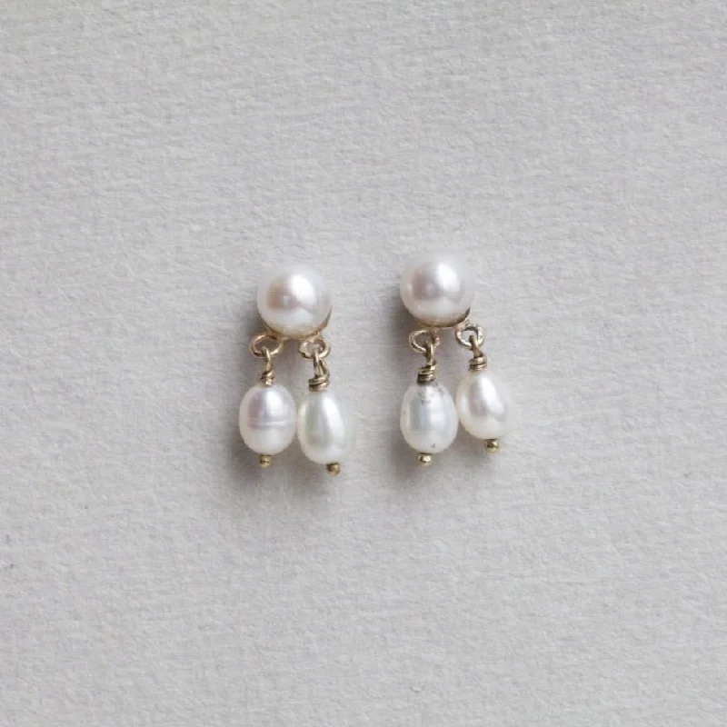 Trendy Stud Earrings for Young Women-Triple Pearl Stud Earrings