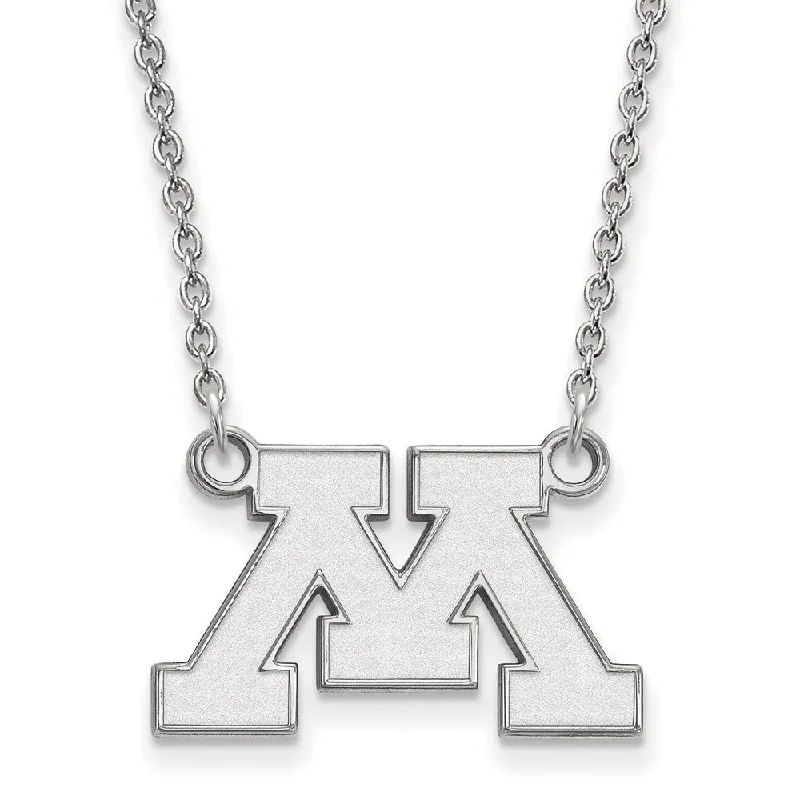 Dainty Chain Necklace for Elegant Look-14k White Gold U of Minnesota Small Initial M Pendant Necklace