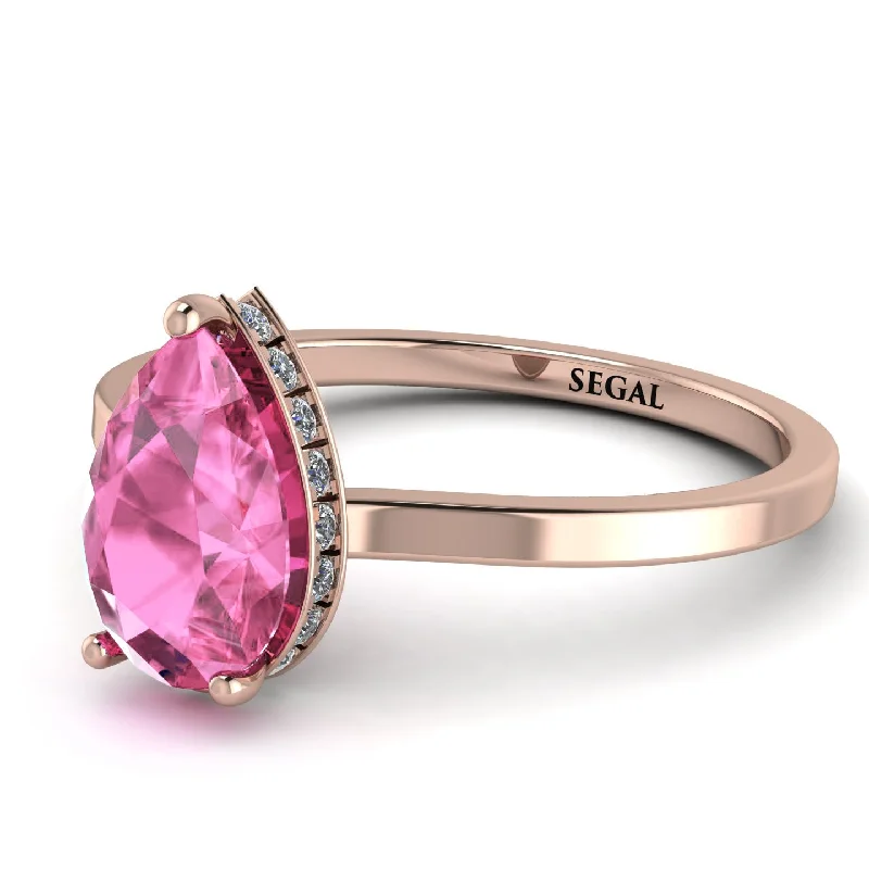 Elegant Men’s Wedding Ring-Hidden Halo Pear Pink Moissanite Engagement Ring - Mary No. 802