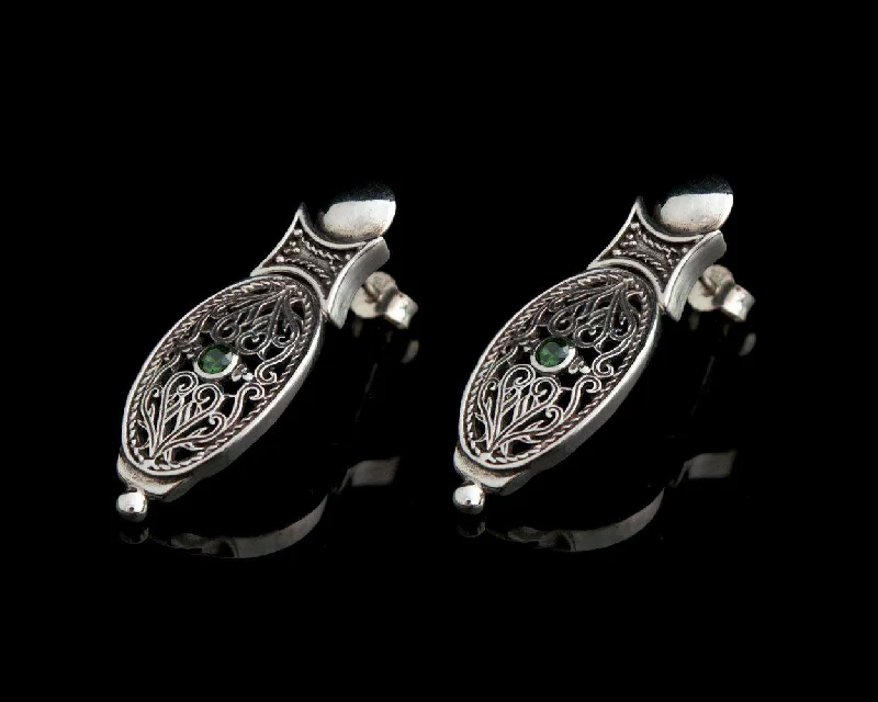 Silver Earrings for Women with Sensitive Skin-Byzantine Earrings in Sterling Silver with zircon (GT-09)