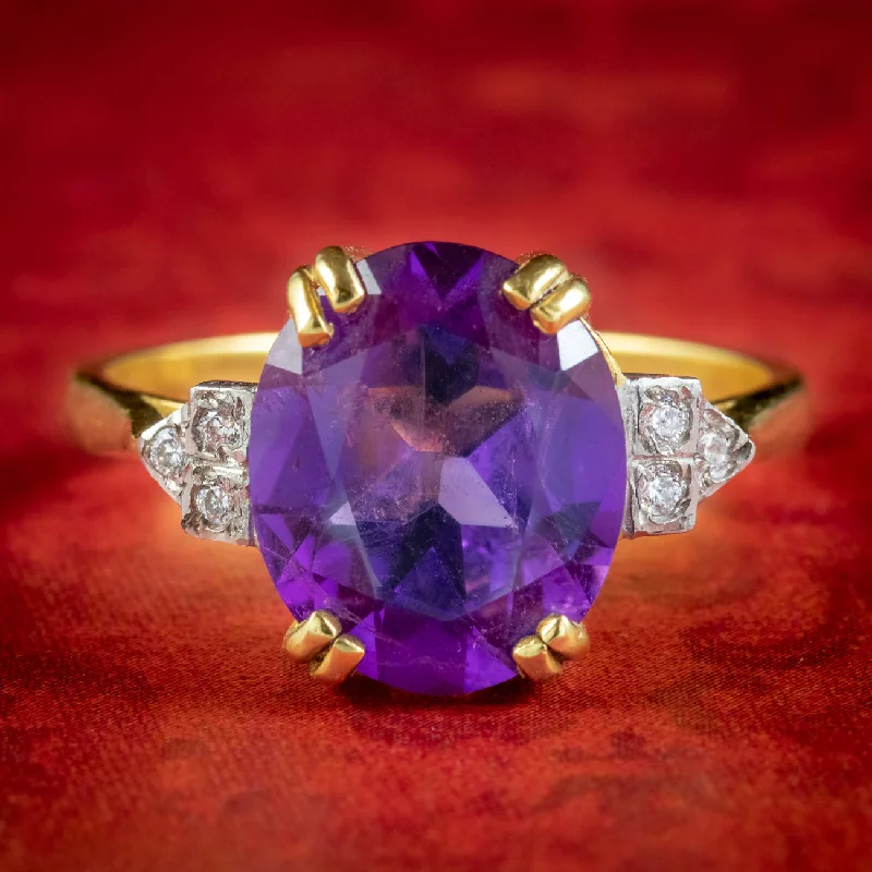 Large Gemstone Ring for Statement-Art Deco Style Amethyst Cz Cocktail Ring 5.2ct Amethyst