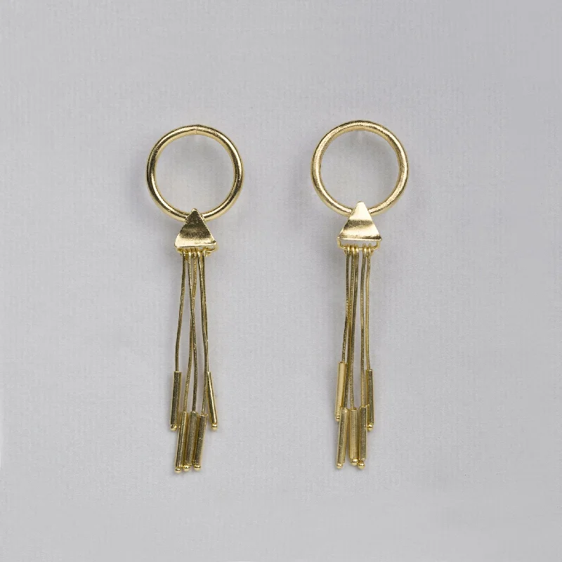 Soft Silver Earrings for Sensitive Ears-Open Circle Gold Stick Tassel Earrings