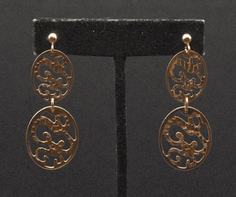 Simple Diamond Earrings-Vintage Italian Copper Tone Sterling Silver Dangle Earrings