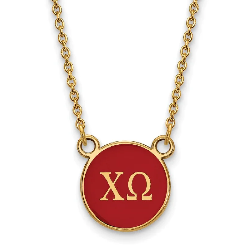 Pearl and Crystal Necklace for Weddings-14K Plated Silver Chi Omega Small Red Enamel Disc Necklace