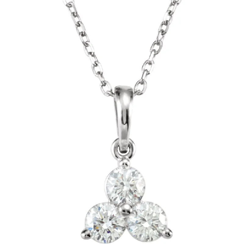 Bridal Necklace with Pearls-14k White Gold & Diamond Three-Stone Necklace, 18 Inch