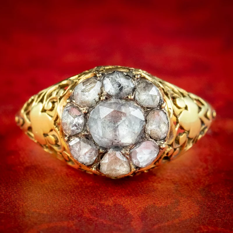 Large Ring with Gemstone for Fashion-Antique Georgian Rose Cut Diamond Cluster Ring 1.5ct Total