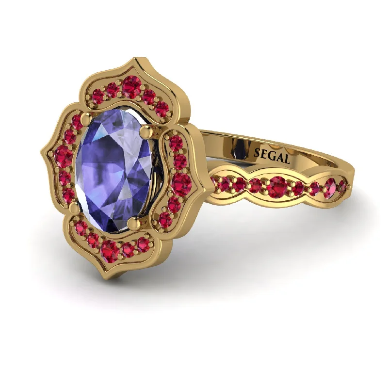 Beautiful Gold Ring with Gemstones-Decorated Halo Oval Tanzanite Engagement Ring - Faith No. 210