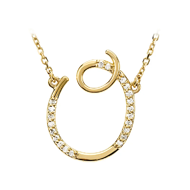 Fashionable Necklace for Young Adults-1/10 Ctw Diamond 14k Yellow Gold Medium Script Initial O Necklace 17in