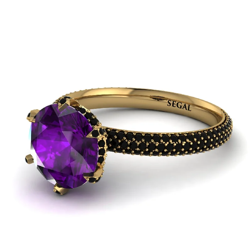 Beautiful Gold Ring with Gemstones-Hidden Halo Round Amethyst Engagement Ring - Ashley No. 307