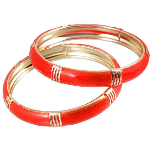 Dazzling Gold Bangles with Gemstones-Kriaa Red Enamel Gold Plated Set of 2 Bangles - 1401137_2.6