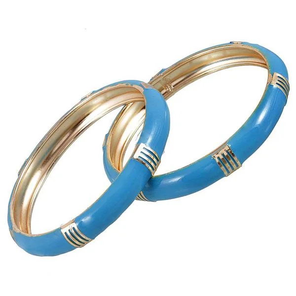 Customizable Bangles for Unique Gifts-Kriaa Blue Gold Plated Set of 2 Bangles