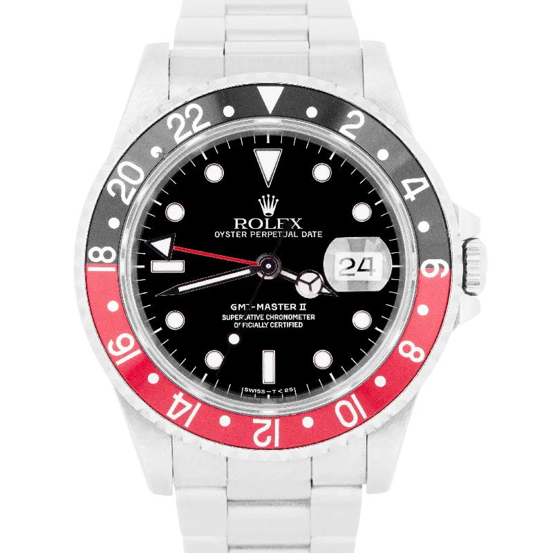 Stylish Watches with Multicolored Bands-UNPOL. 1991 Rolex GMT-Master II COKE Red Black 40mm Steel Watch Date 16710 B+P