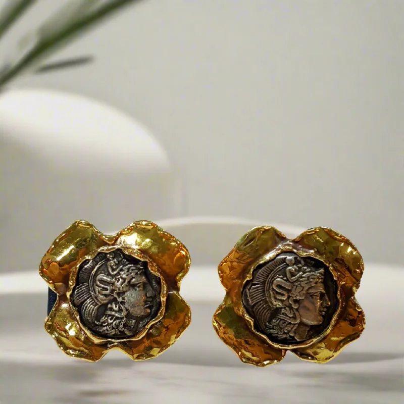 Chic Earrings for Stylish Women-Silver Coin Earrings, Thourions Coin, Ancient Greek coin, Handmade Earring, Gold 18k earring, Ancient Greek Coin earring, Greek Jewelry