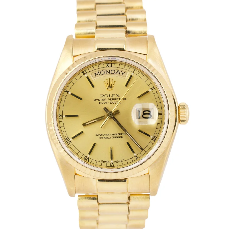 Vintage Watches for Classic Style-Rolex Day-Date President 36mm CHAMPAGNE 18K Yellow Gold Fluted Watch 18038