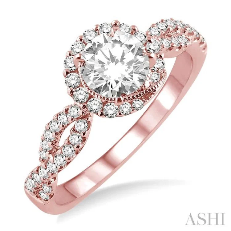 Luxury Gemstone Ring for Women-1/3 Ctw Diamond Semi-mount Engagement Ring in 14K Rose Gold