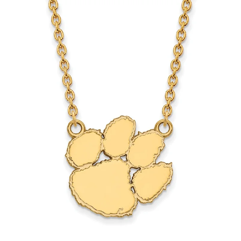 Charm Necklace for Casual Wear-14k Yellow Gold Clemson U Large Pendant Necklace