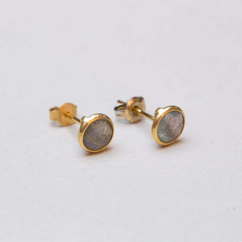 Fashionable Earrings for Parties-Vintage Gold Stud Earrings with Labradorite