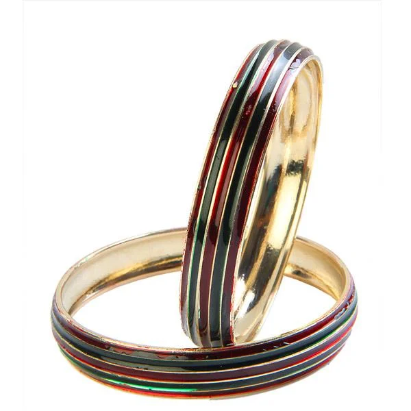 Classic Silver Bangles for Fashion-Kriaa Multicolor Enamel Gold Plated Set of 2 Bangles - 1401139_2.6