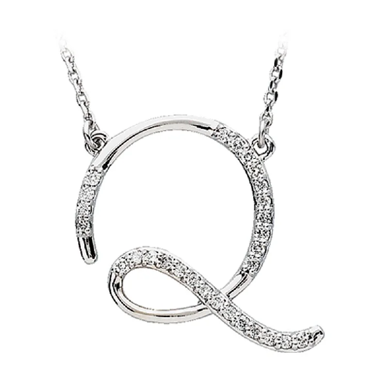 Fashion Necklace for Young Women-1/8 Ctw Diamond 14k White Gold Medium Script Initial Q Necklace, 17in