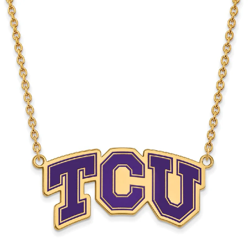 Choker Necklace with Charm-14k Gold Plated Silver Texas Christian U Lg Pendant Necklace