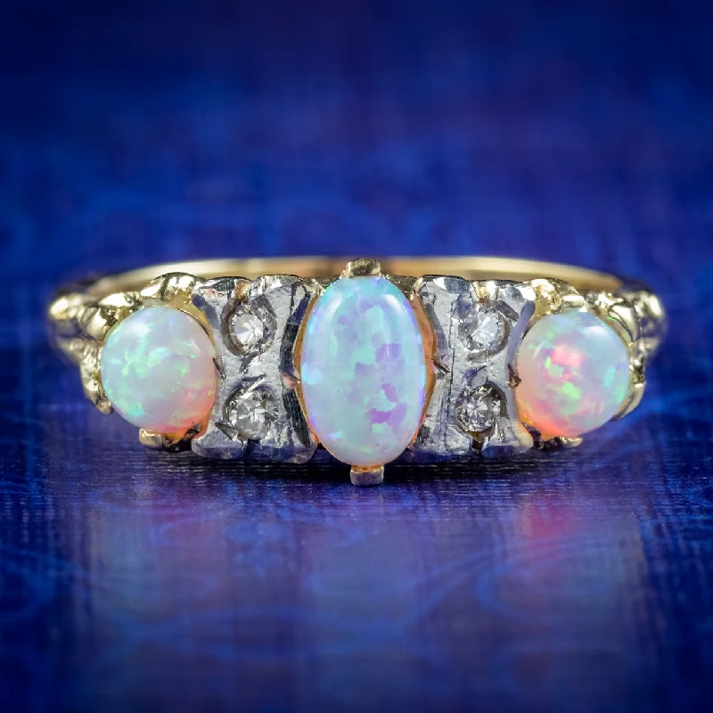 Multi-Gemstone Ring for Fashion Style-Victorian Style Opal Diamond Ring 0.80ct Of Opal