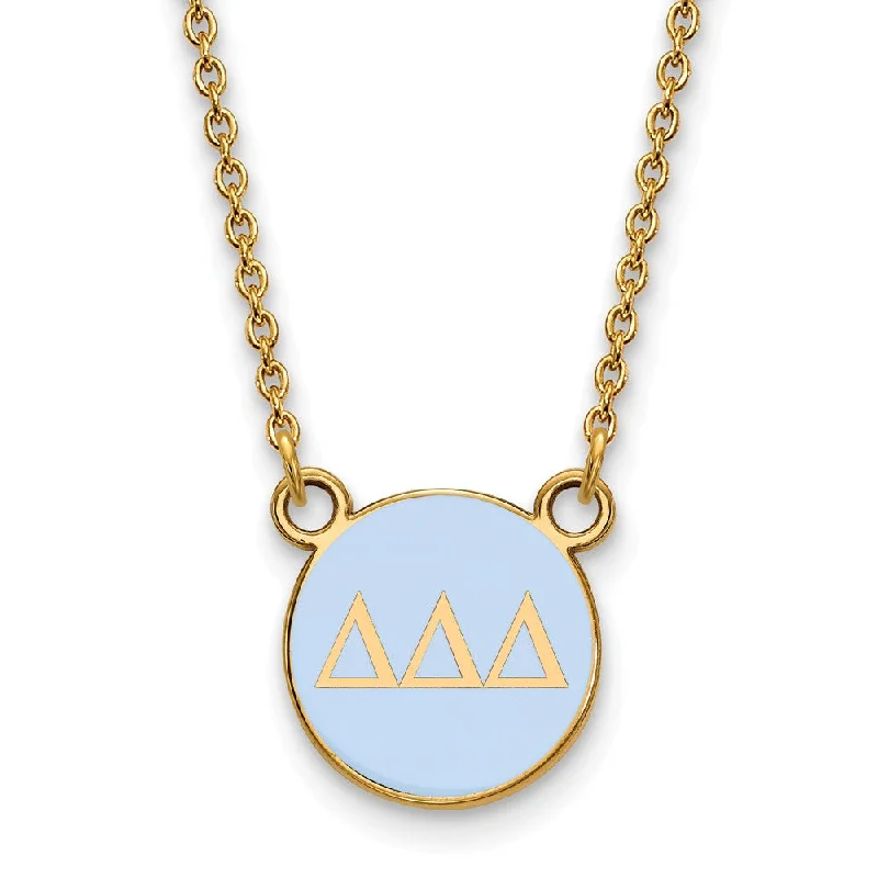 Bold Chunky Necklace for Bold Fashion-14K Plated Silver Delta Delta Delta Small Lt Blue Enamel Disc Necklace