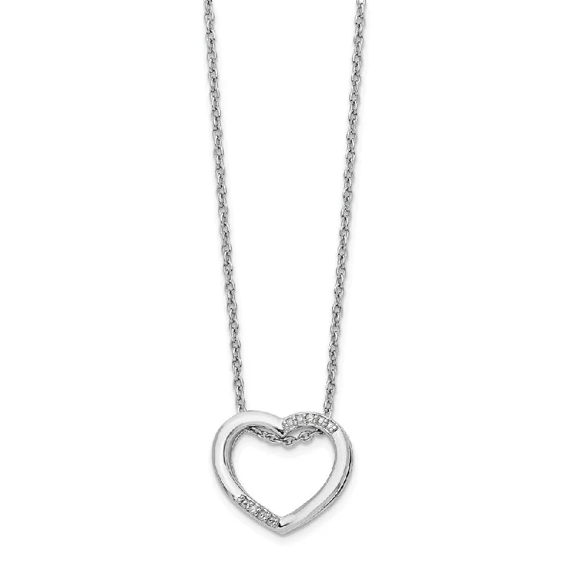 Unique Charm Necklace for Stylish Women-Diamond 15mm Heart Necklace in Rhodium Plated Silver, 18-20 Inch