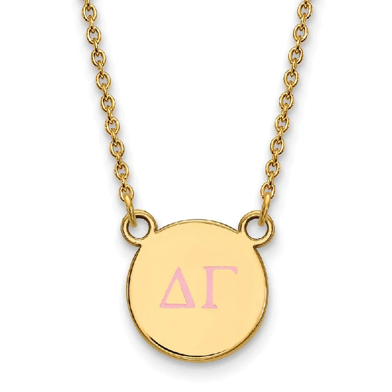 Luxury Diamond Necklace for Brides-14K Plated Silver Delta Gamma Small Pink Enamel Greek Necklace