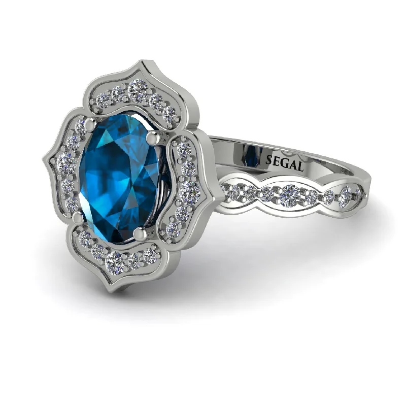 Multi-Stone Ring for Fashion Lovers-Decorated Halo Oval Blue Topaz Engagement Ring - Faith No. 503