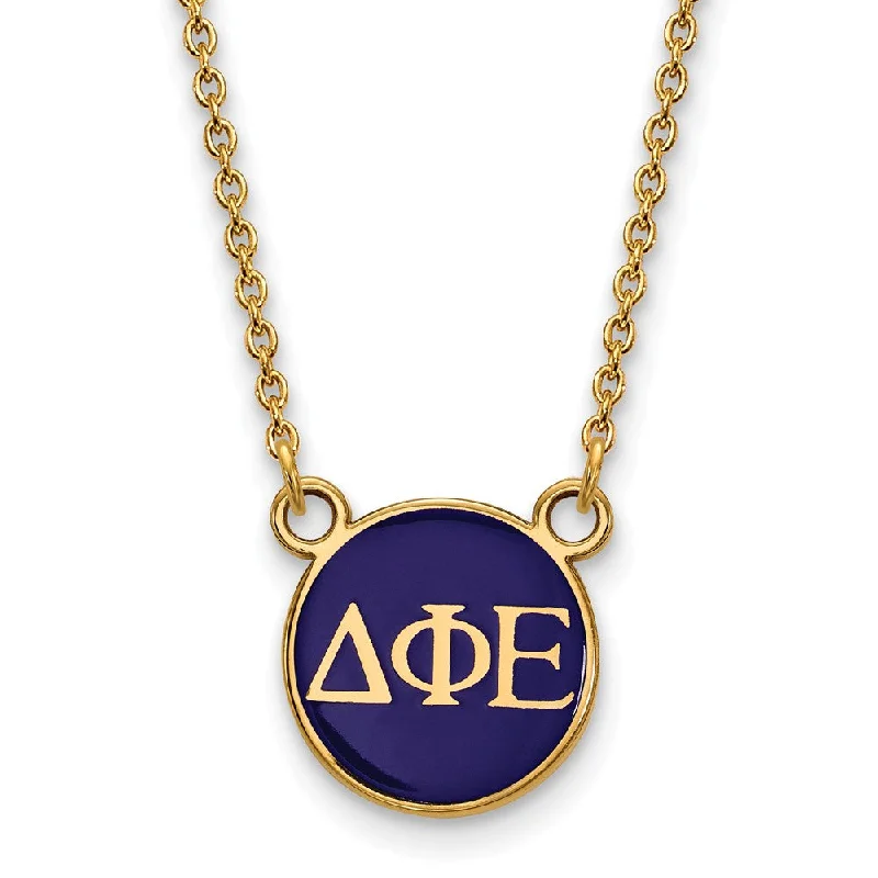 Stylish Pendant Necklace for Trendy Looks-14K Plated Silver Delta Phi Epsilon Small Enamel Letters Disc Necklace