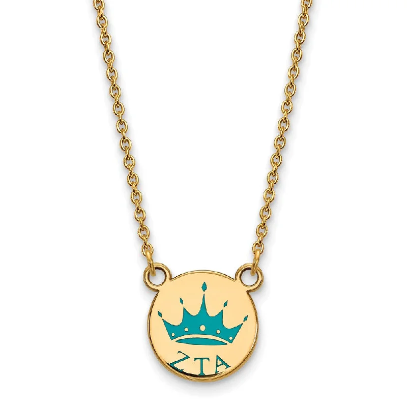 Personalized Family Necklace-14K Plated Silver Zeta Tau Alpha Small Turquoise Enamel Logo Necklace