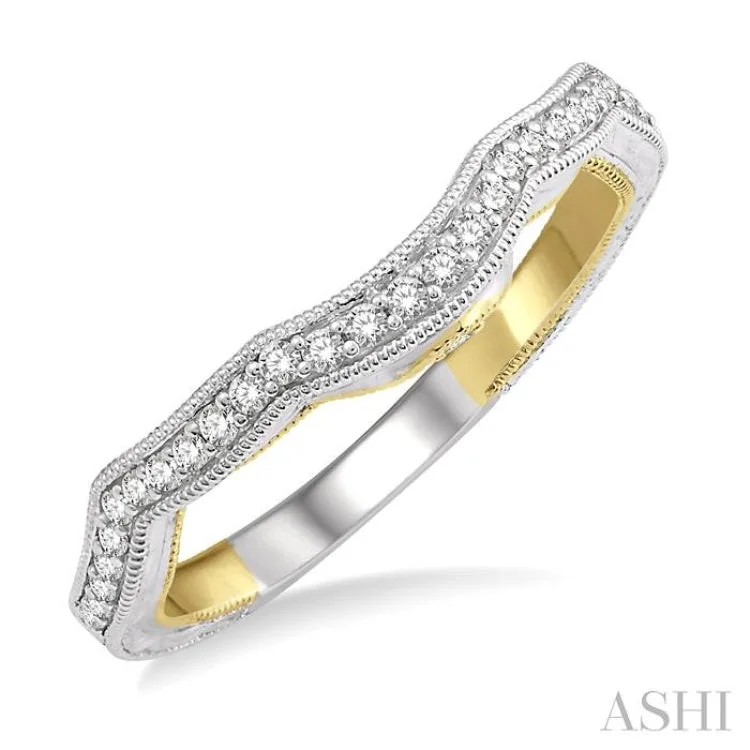 Elegant Rose Gold Ring-1/6 Ctw Vintage Inspired Round Diamond Wedding Band in 14K White and Yellow Gold