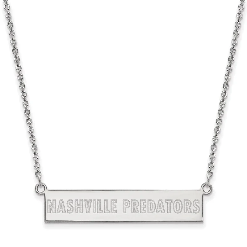 Personalized Jewelry Necklace-Sterling Silver NHL Predators Small Bar Necklace, 18 In