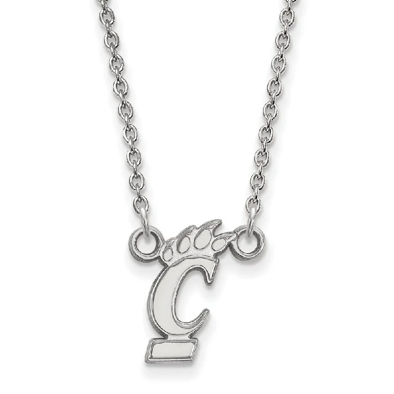 Geometric Necklace for Fashionable Women-14k White Gold U of Cincinnati Small Pendant Necklace