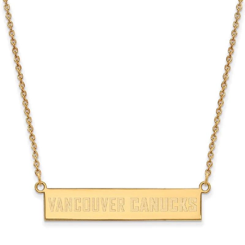 Long Chain Necklace for Layering-SS 14k Yellow Gold Plated NHL Vancouver Canucks SM Bar Necklace, 18 In