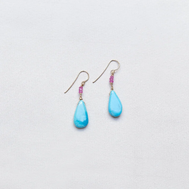 Luxury Earrings for Anniversary-Turquoise and Pink Sapphire Drop Earrings