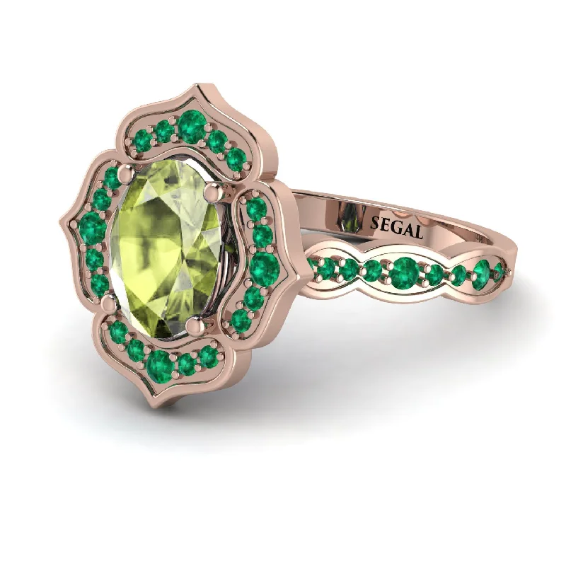 Customizable Sapphire Ring for Engagement-Decorated Halo Oval Peridot Engagement Ring - Faith No. 705