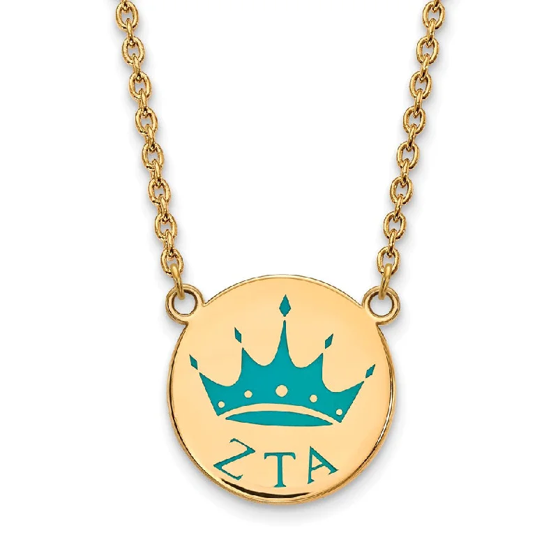 Vintage Gold Necklace for Classic Look-14K Plated Silver Zeta Tau Alpha Small Enamel Necklace