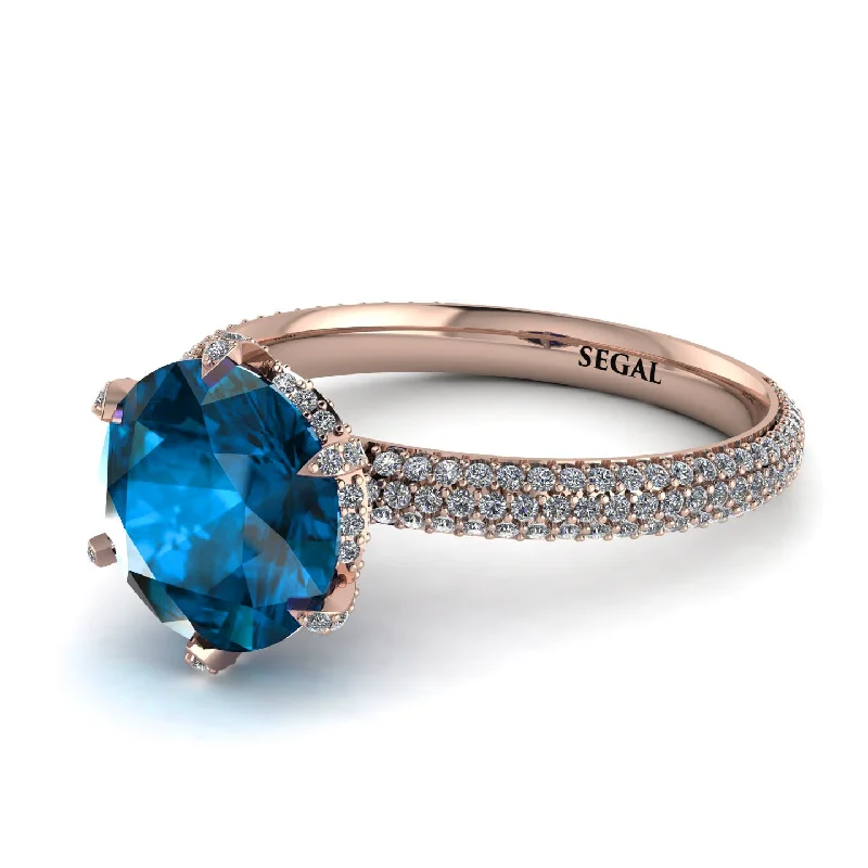 Chunky Gemstone Ring for Statement-Hidden Halo Round Blue Topaz Engagement Ring - Ashley No. 502