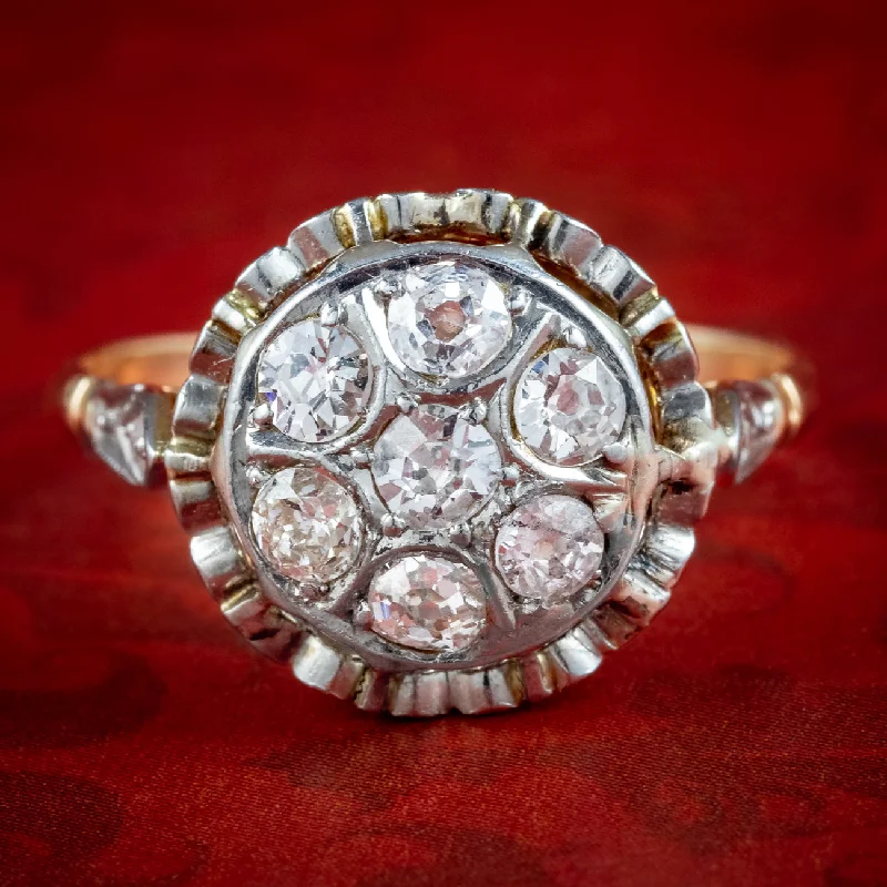 Elegant Vintage Wedding Band-Antique Victorian Diamond Cluster Ring 0.80ct Total