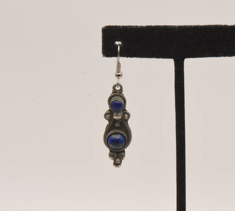 Small Hoop Earrings for Daily Wear-UNMATCHED Vintage Lapis Lazuli Dangle Earring