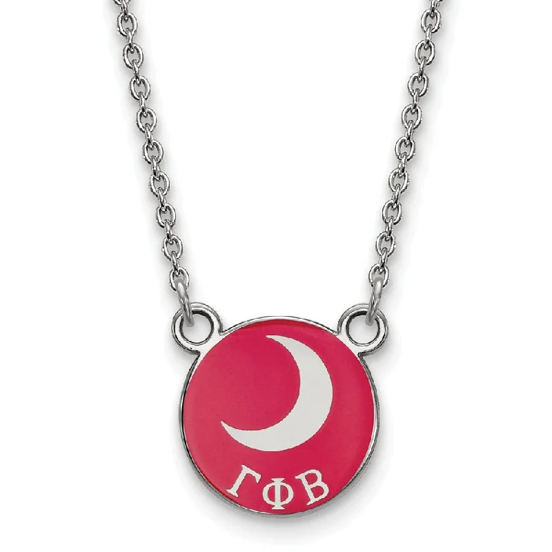 Luxury Pearl Necklace for Evening Wear-Sterling Silver Gamma Phi Beta Small Red Enamel Moon Disc Necklace