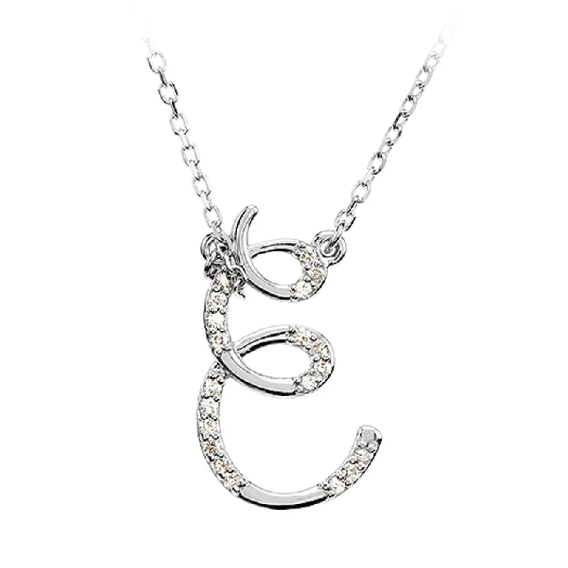 Long Silver Necklace for Women-1/10 Ctw Diamond Sterling Silver Medium Script Initial E Necklace 16in