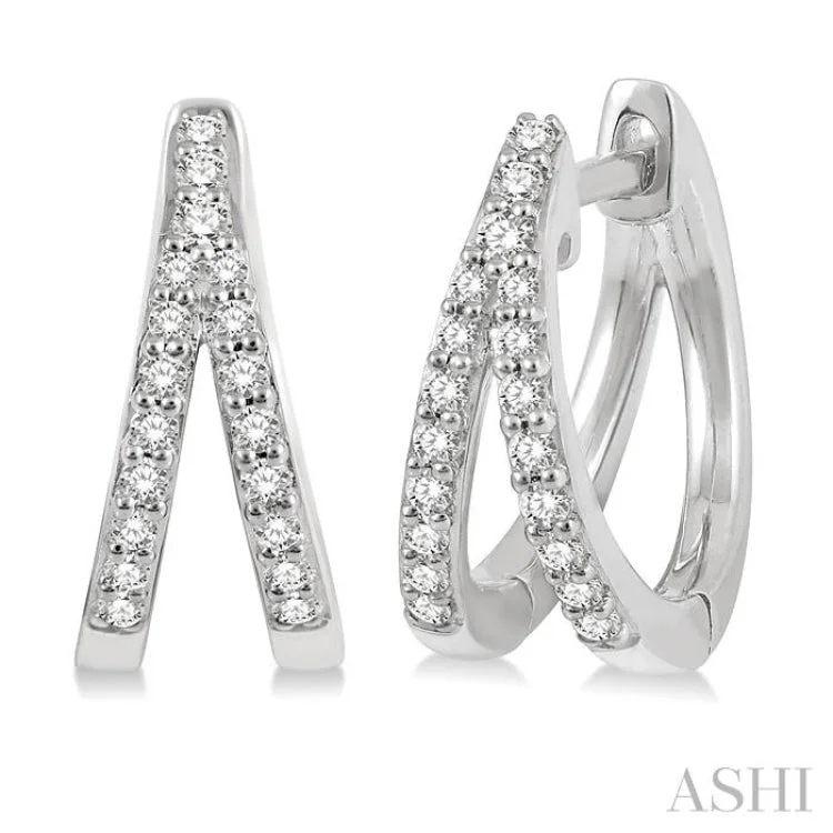 Stylish Statement Earrings-1/5 Ctw Split Round Cut Diamond Huggie Earrings in 10K White Gold