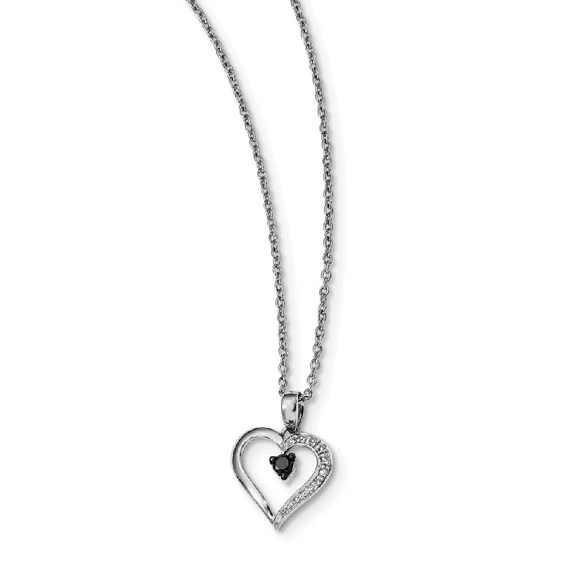 Pendant Necklace for Casual Style-1/8 Ctw Black & White Diamond 13mm Heart Necklace in Sterling Silver