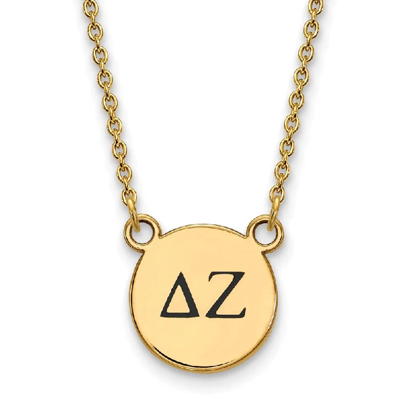 Personalized Family Birthstone Necklace-14K Plated Silver Delta Zeta Small Enamel Greek Letters Necklace