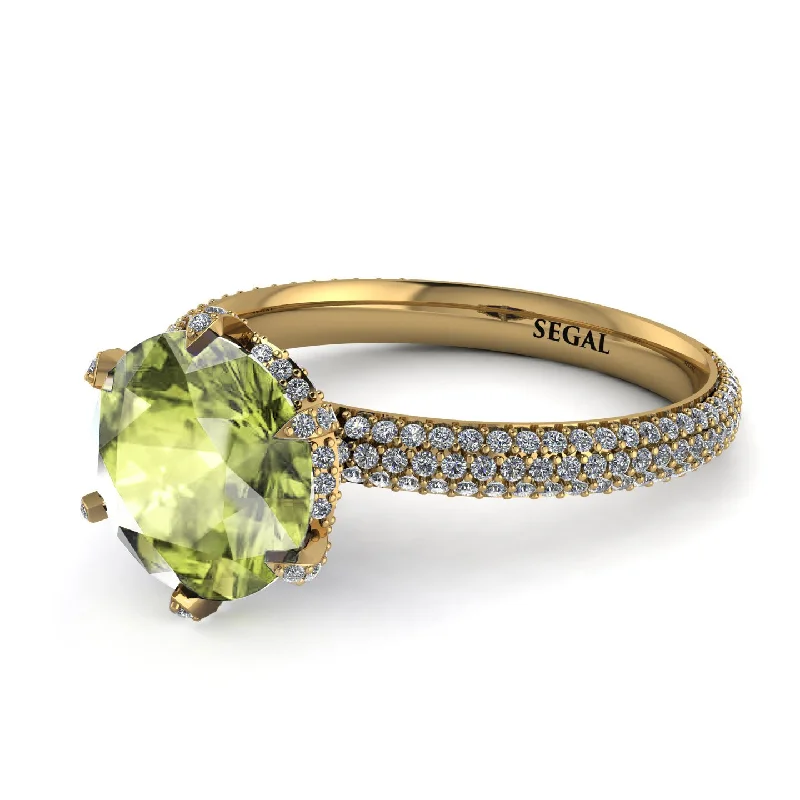 Birthstone Engagement Ring for Women-Hidden Halo Round Peridot Engagement Ring - Ashley No. 701