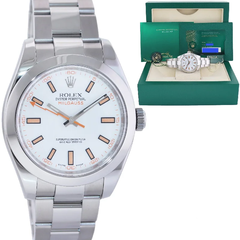 Automatic Watches with Sapphire Crystal-2020 NEW PAPERS Rolex Milgauss 116400 Orange White Steel Anti-Magnetic Watch Box