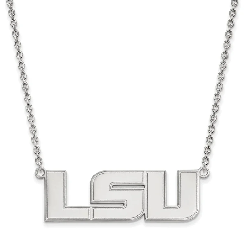 Bold Fashion Necklace for Evening Events-Sterling Silver Louisiana State Large 'LSU' Pendant Necklace